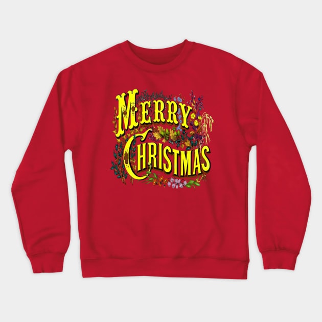 Vintage Style Merry Christmas Holiday Greeting Vector Art Crewneck Sweatshirt by taiche